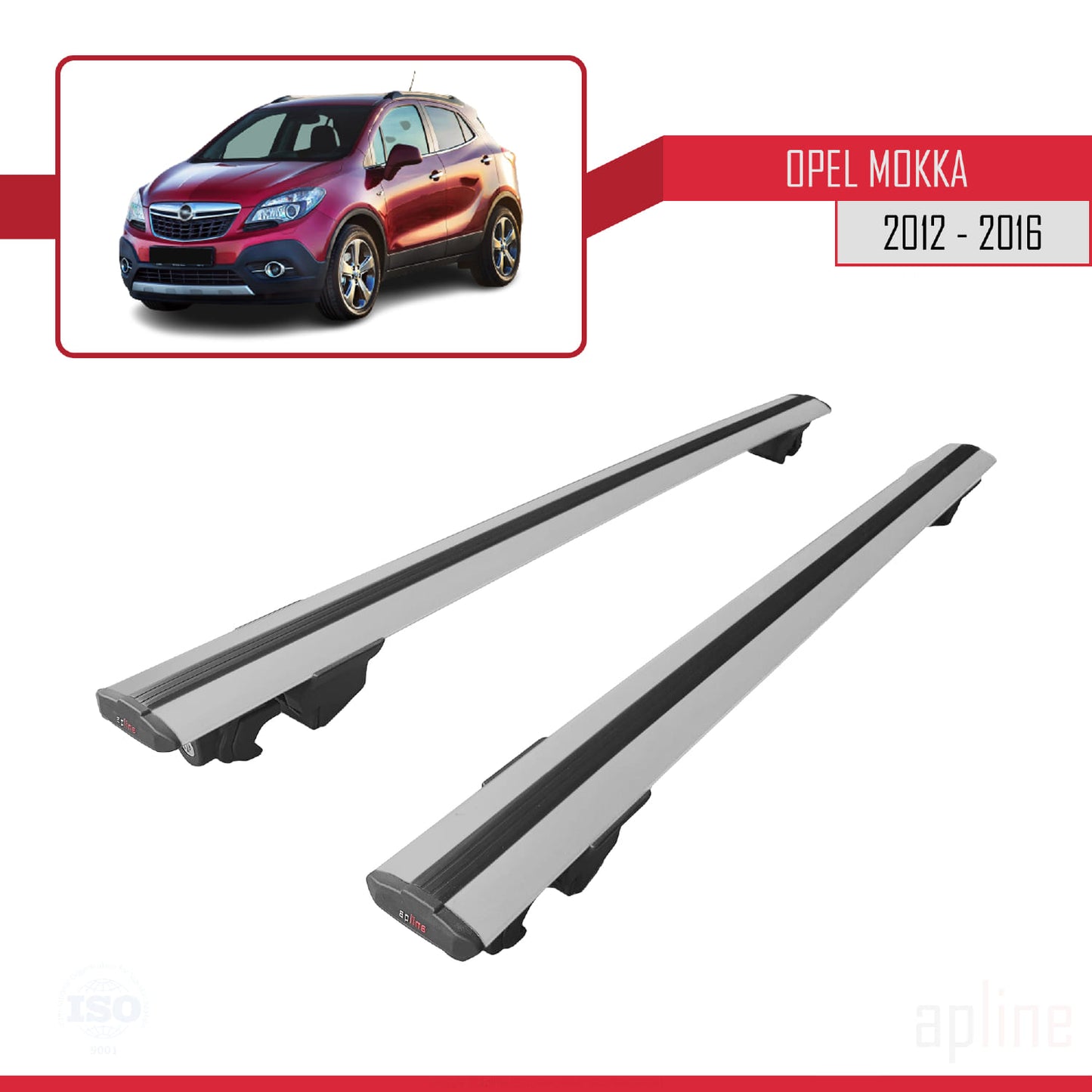 Compatible avec Opel Mokka A (J13) 2012-2016 HOOK Model Barres de Toit Railing Porte-Bagages de Voiture Gris Aluminium 2 Barres