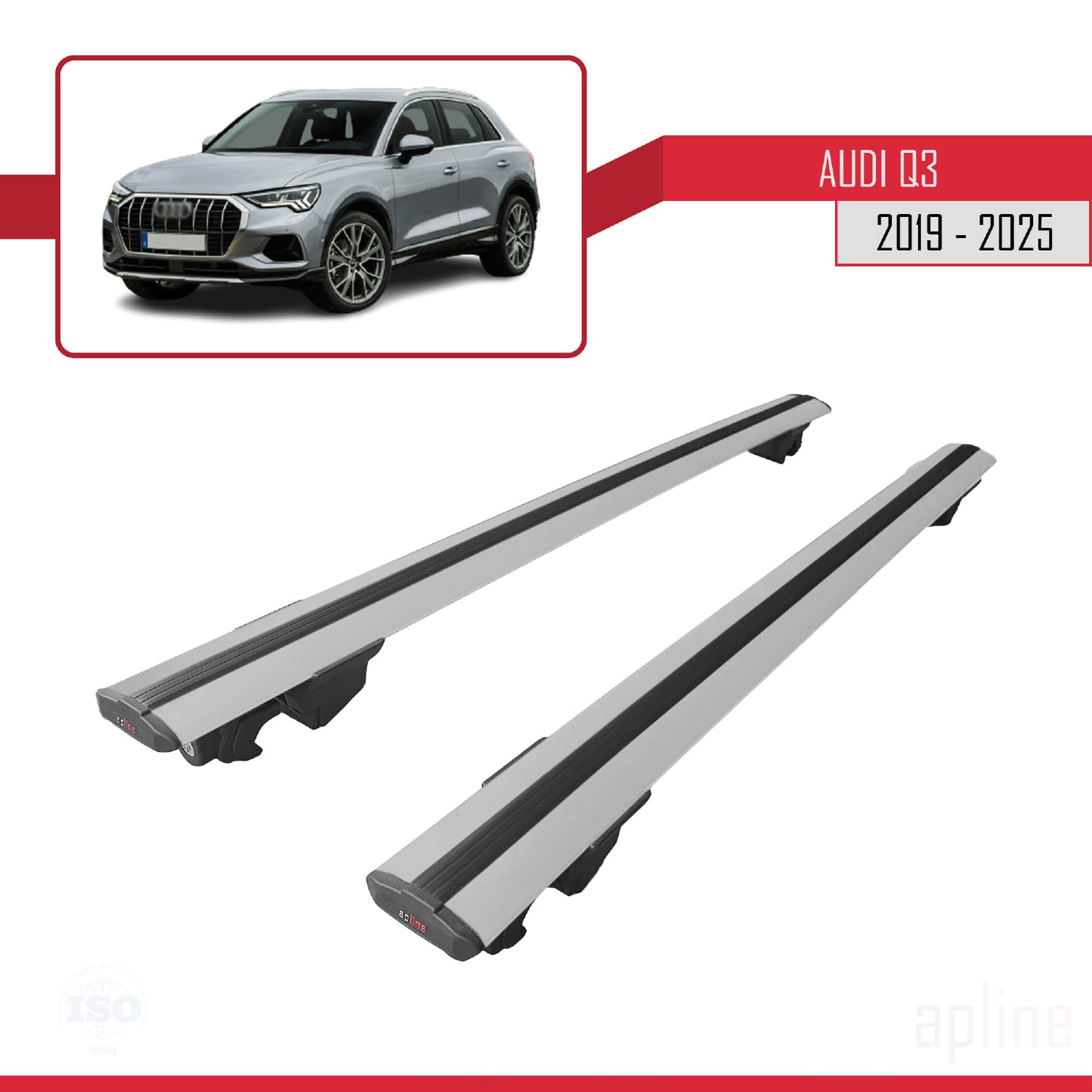 Compatible with Q3 (F3) 2019-2025 HOOK Model Car Roof Rack Cross Bar Grey Aluminium 2 Bars