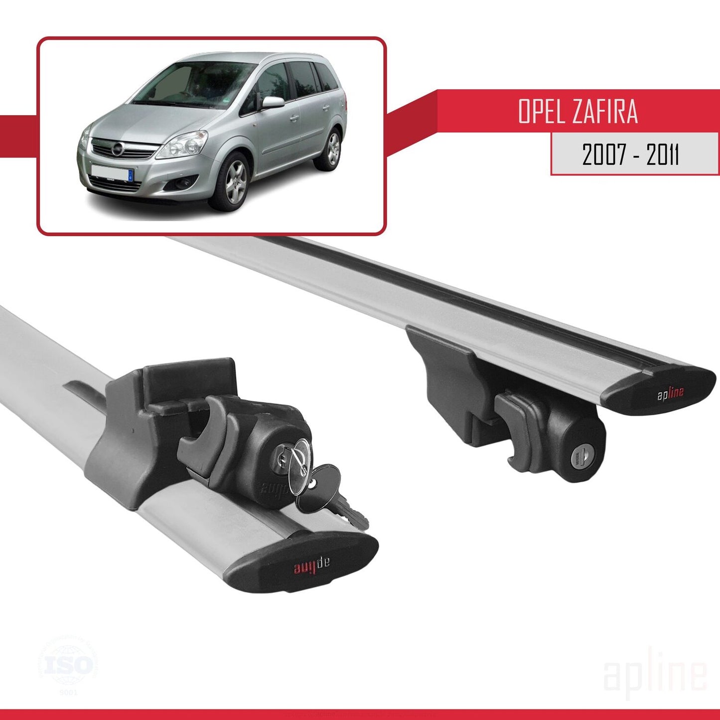 Compatible with Opel Zafira B (A05) Post-Facelift 2007-2011 HOOK Model Car Roof Rack Cross Bar Grey Aluminium 2 Bars