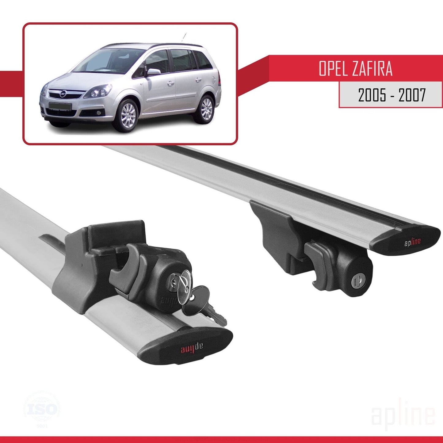 Compatible with Opel Zafira B (A05) Pre-Facelift 2005-2007 HOOK Model Car Roof Rack Cross Bar Grey Aluminium 2 Bars