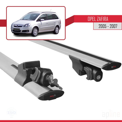 Compatible with Opel Zafira B (A05) Pre-Facelift 2005-2007 HOOK Model Car Roof Rack Cross Bar Grey Aluminium 2 Bars