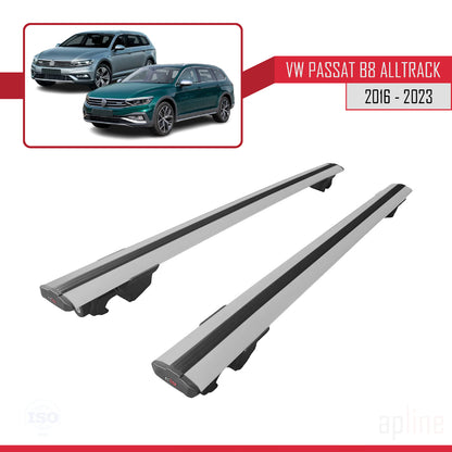 Compatible avec Volkswagen Passat B8 (3G) Alltrack 2016-2023 HOOK Model Barres de Toit Railing Porte-Bagages de Voiture Gris Aluminium 2 Barres