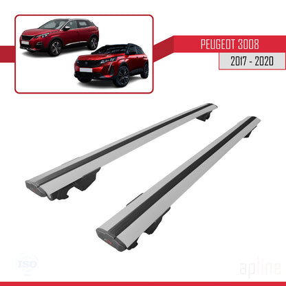 Compatible with Peugeot 3008 II (P84) Pre-Facelift 2017-2020 HOOK Model Car Roof Rack Cross Bar Grey Aluminium 2 Bars