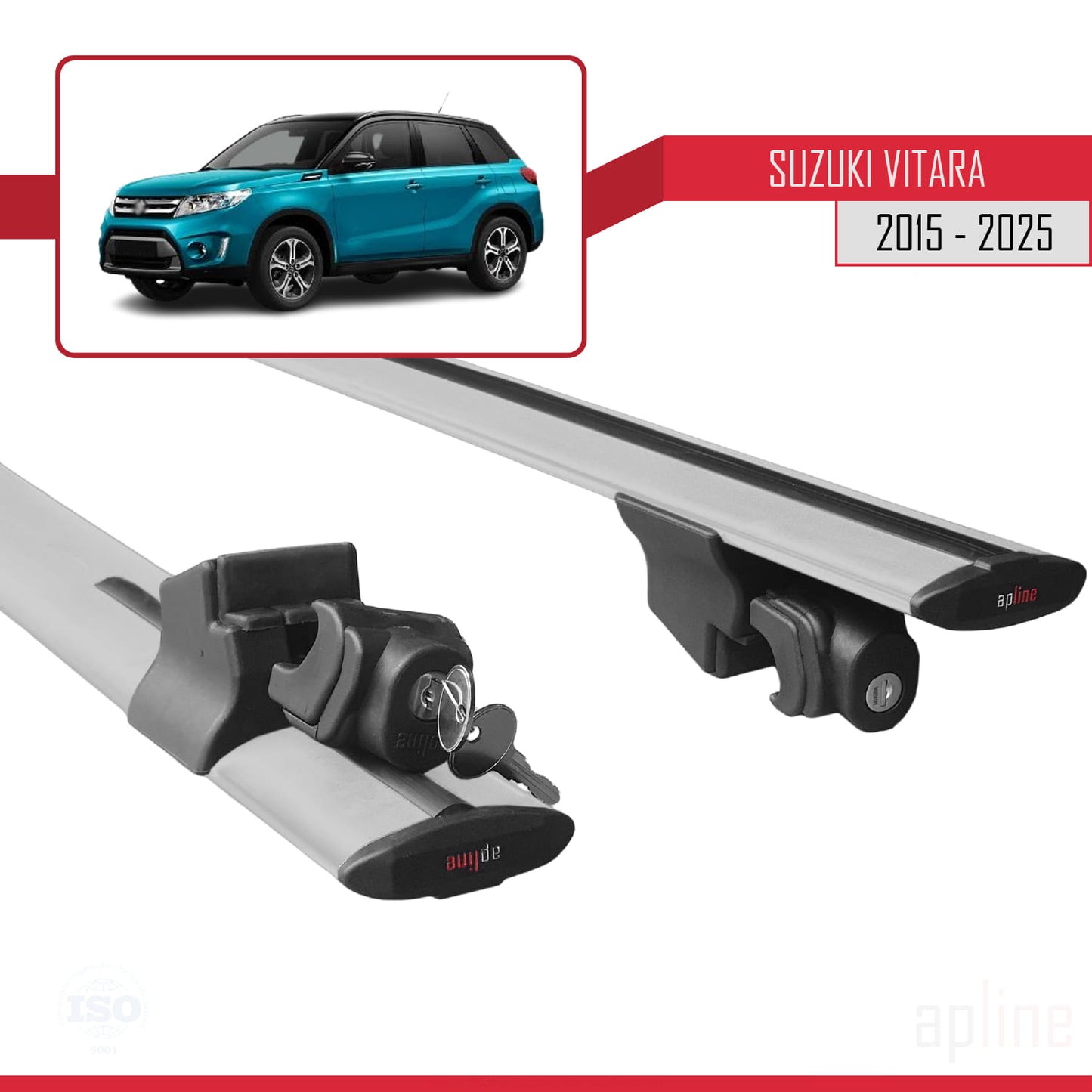Compatible avec Suzuki Vitara 2015-2025 HOOK Model Barres de Toit Railing Porte-Bagages de Voiture Gris Aluminium 2 Barres