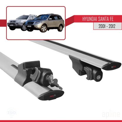 Compatible with Hyundai Santa Fe (SM/CM) 2001-2012 HOOK Model Car Roof Rack Cross Bar Grey Aluminium 2 Bars