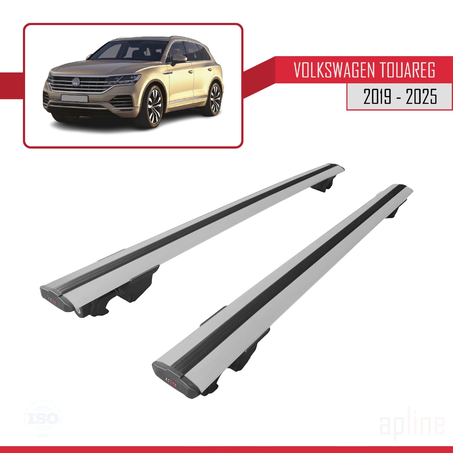 Compatible avec Volkswagen Touareg 3 (CR) 2019-2025 HOOK Model Barres de Toit Railing Porte-Bagages de Voiture Gris Aluminium 2 Barres