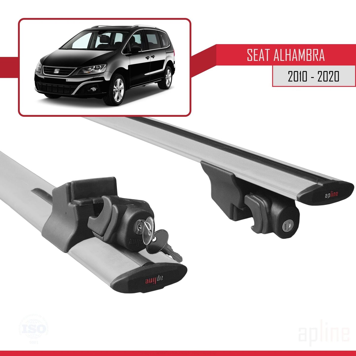 Compatible avec Seat Alhambra 2 (7N) 2010-2020 HOOK Model Barres de Toit Railing Porte-Bagages de Voiture Gris Aluminium 2 Barres