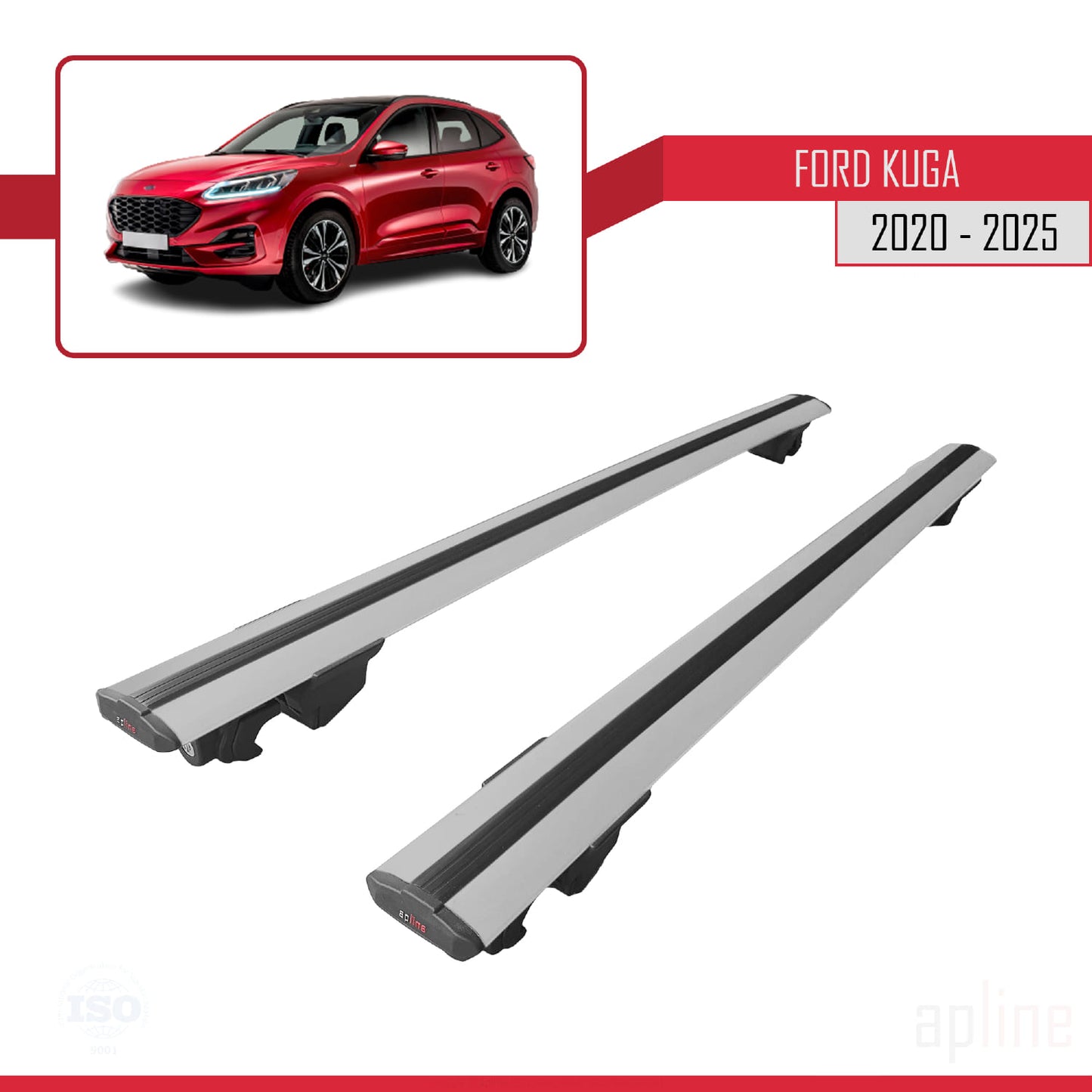 Compatible avec Ford Kuga 3 (CX482) 2020-2025 HOOK Model Barres de Toit Railing Porte-Bagages de Voiture Gris Aluminium 2 Barres