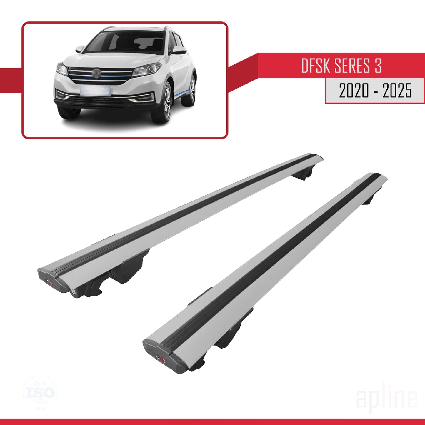 Compatible avec DFSK Seres 3 2021-2025 HOOK Model Barres de Toit Railing Porte-Bagages de Voiture Gris Aluminium 2 Barres
