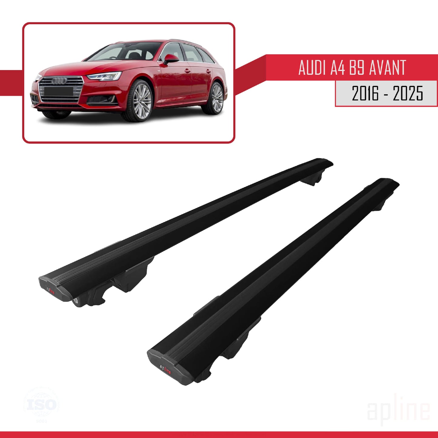 Compatible avec A4 (B9) Avant 2016-2025 HOOK Model Barres de Toit Railing Porte-Bagages de Voiture Noir Aluminium 2 Barres