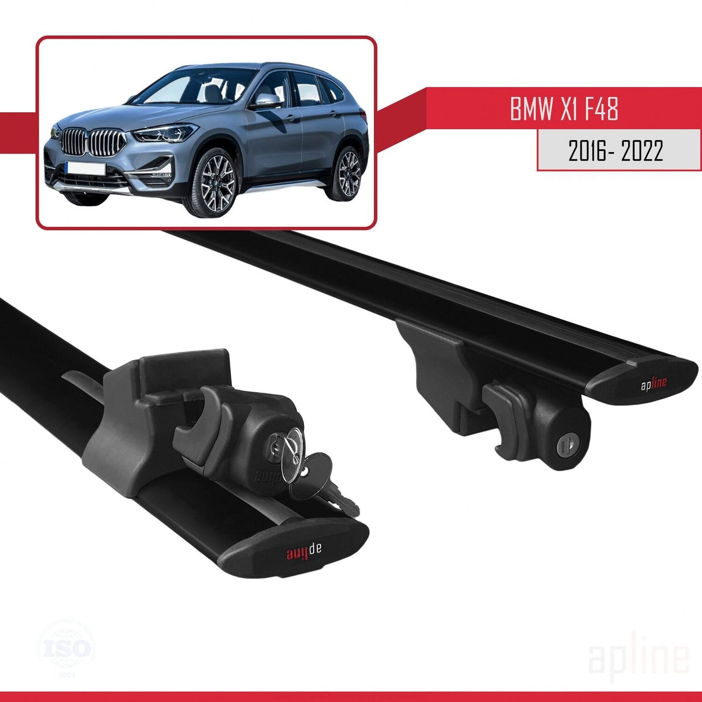 Compatible avec BMW X1 (F48) 2016-2022 HOOK Model Barres de Toit Railing Porte-Bagages de Voiture Noir Aluminium 2 Barres
