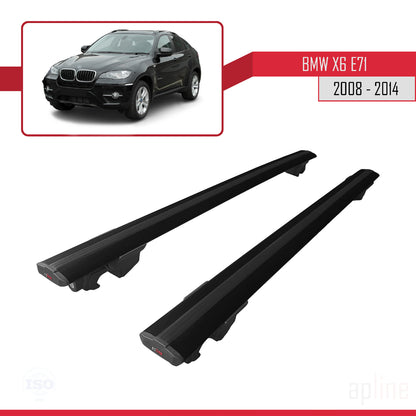 Compatible avec BMW X6 (E71) 2008-2014 HOOK Model Barres de Toit Railing Porte-Bagages de Voiture Noir Aluminium 2 Barres