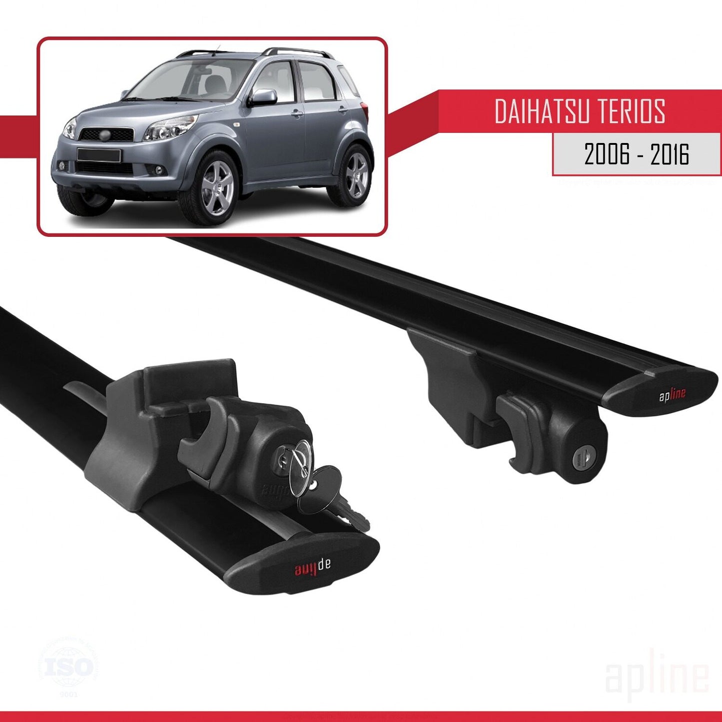 Compatible avec Daihatsu Terios 2 (J200) 2006-2016 HOOK Model Barres de Toit Railing Porte-Bagages de Voiture Noir Aluminium 2 Barres