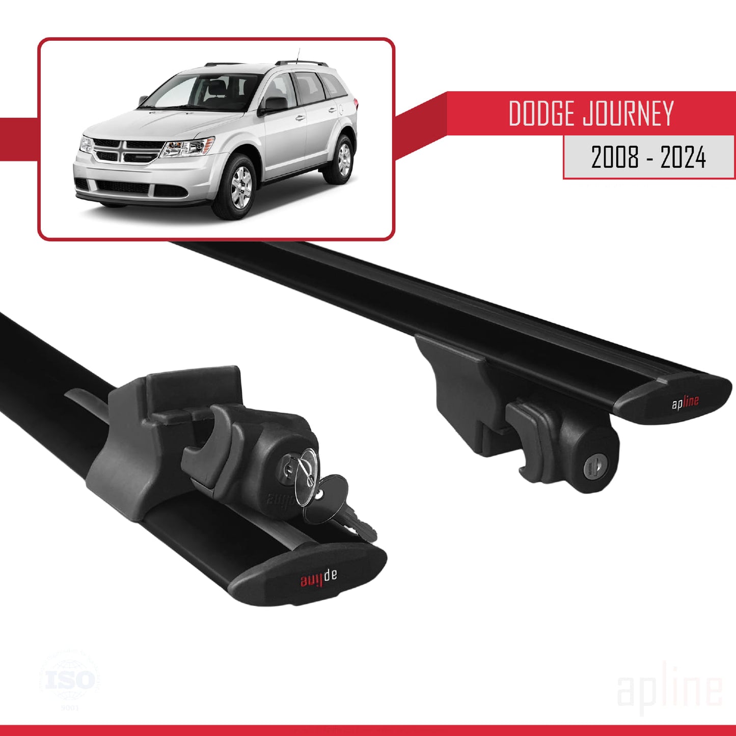 Compatible avec Dodge Journey 2008-2024 HOOK Model Barres de Toit Railing Porte-Bagages de Voiture Noir Aluminium 2 Barres