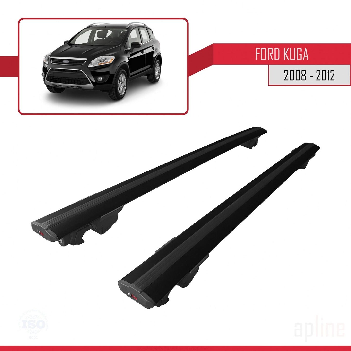 Compatible avec Ford Kuga (C394) 2008-2012 HOOK Model Barres de Toit Railing Porte-Bagages de Voiture Noir Aluminium 2 Barres