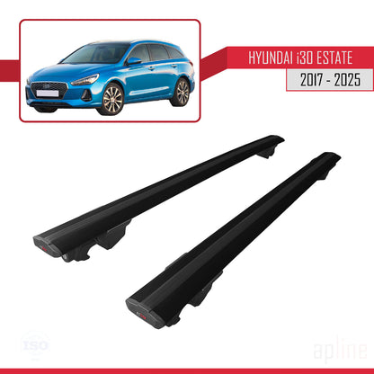 Compatible with Hyundai i30 3 (PD) SW 2017-2025 HOOK Model Car Roof Rack Cross Bar Black Aluminium 2 Bars