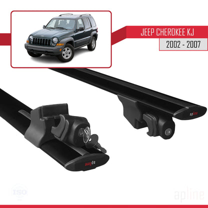 Compatible avec Jeep Cherokee 3 (KJ) 2002-2007 HOOK Model Barres de Toit Railing Porte-Bagages de Voiture Noir Aluminium 2 Barres