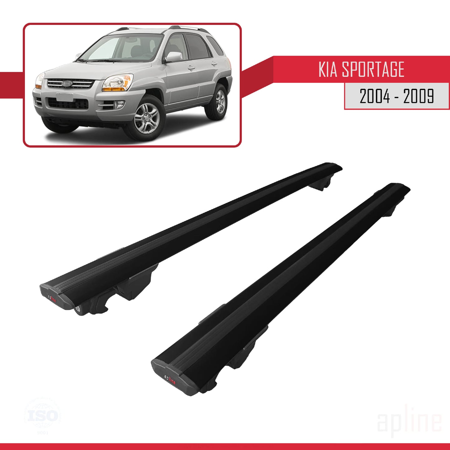 Compatible avec Kia Sportage 2 (JE) 2004-2009 HOOK Model Barres de Toit Railing Porte-Bagages de Voiture Noir Aluminium 2 Barres