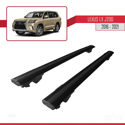 Compatible avec Lexus LX 3 (J200) 2016-2021 HOOK Model Barres de Toit Railing Porte-Bagages de Voiture Noir Aluminium 2 Barres