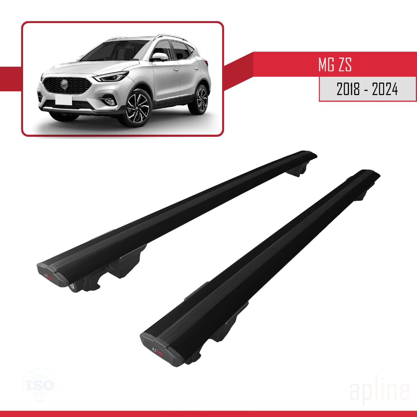Compatible avec MG ZS 2018-2024 HOOK Model Barres de Toit Railing Porte-Bagages de Voiture Noir Aluminium 2 Barres
