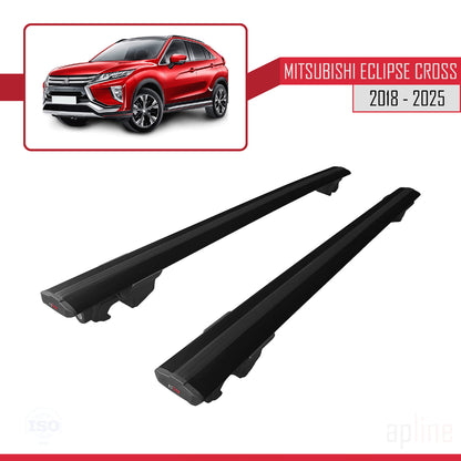 Compatible avec Mitsubishi Eclipse Cross (GK) 2018-2025 HOOK Model Barres de Toit Railing Porte-Bagages de Voiture Noir Aluminium 2 Barres