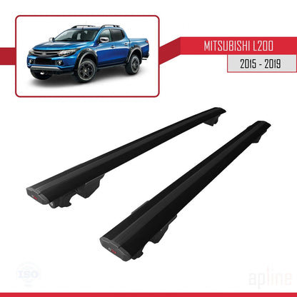 Compatible avec Mitsubishi L200 V Pre-Facelift 2015-2019 HOOK Model Barres de Toit Railing Porte-Bagages de Voiture Noir Aluminium 2 Barres