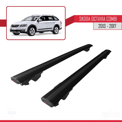 Compatible avec Skoda Octavia 3 (5E) Break Pre-Facelift 2013-2017 HOOK Model Barres de Toit Railing Porte-Bagages de Voiture Noir Aluminium 2 Barres
