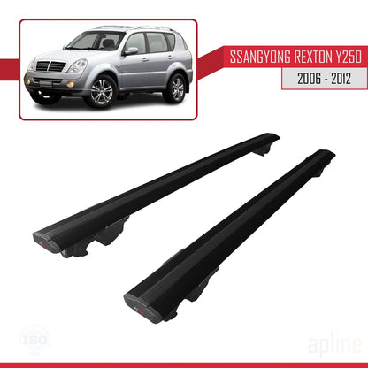 Compatible avec Ssangyong Rexton (Y250) 2006-2012 HOOK Model Barres de Toit Railing Porte-Bagages de Voiture Noir Aluminium 2 Barres
