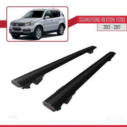 Compatible avec Ssangyong Rexton (Y290) 2012-2017 HOOK Model Barres de Toit Railing Porte-Bagages de Voiture Noir Aluminium 2 Barres
