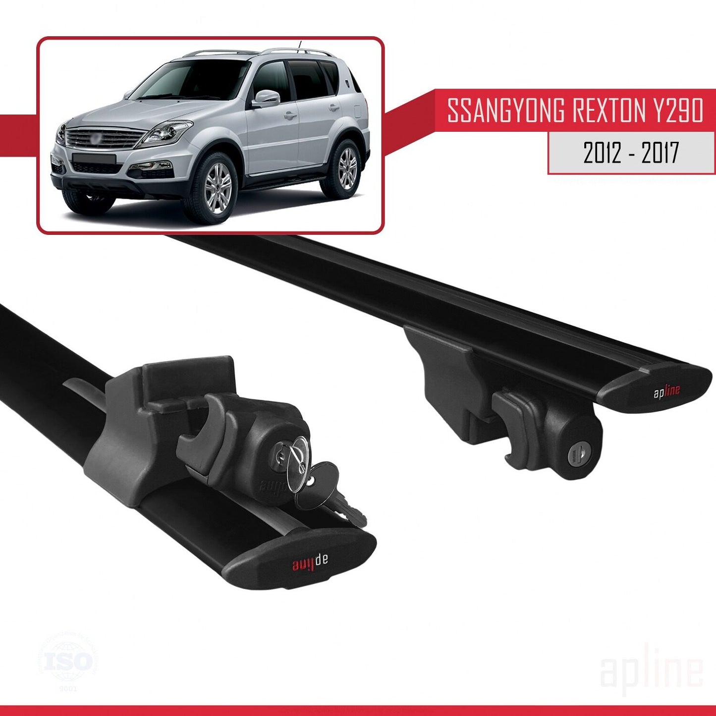 Compatible avec Ssangyong Rexton (Y290) 2012-2017 HOOK Model Barres de Toit Railing Porte-Bagages de Voiture Noir Aluminium 2 Barres