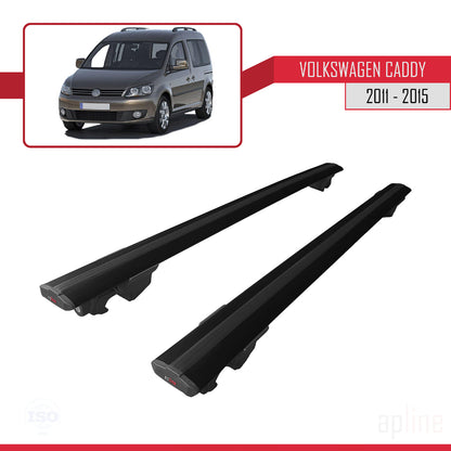 Compatible avec Volkswagen Caddy 3 (2K) 2011-2015 HOOK Model Barres de Toit Railing Porte-Bagages de Voiture Noir Aluminium 2 Barres