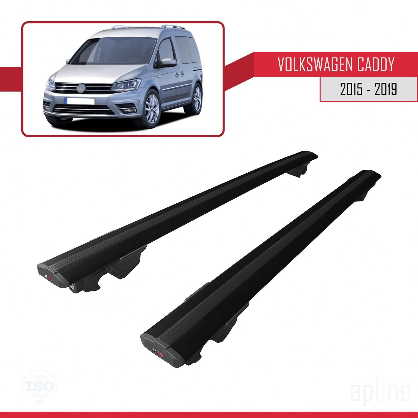 Compatible avec Volkswagen Caddy 3 (SA) 2015-2019 HOOK Model Barres de Toit Railing Porte-Bagages de Voiture Noir Aluminium 2 Barres