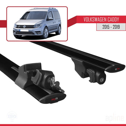 Compatible avec Volkswagen Caddy 3 (SA) 2015-2019 HOOK Model Barres de Toit Railing Porte-Bagages de Voiture Noir Aluminium 2 Barres