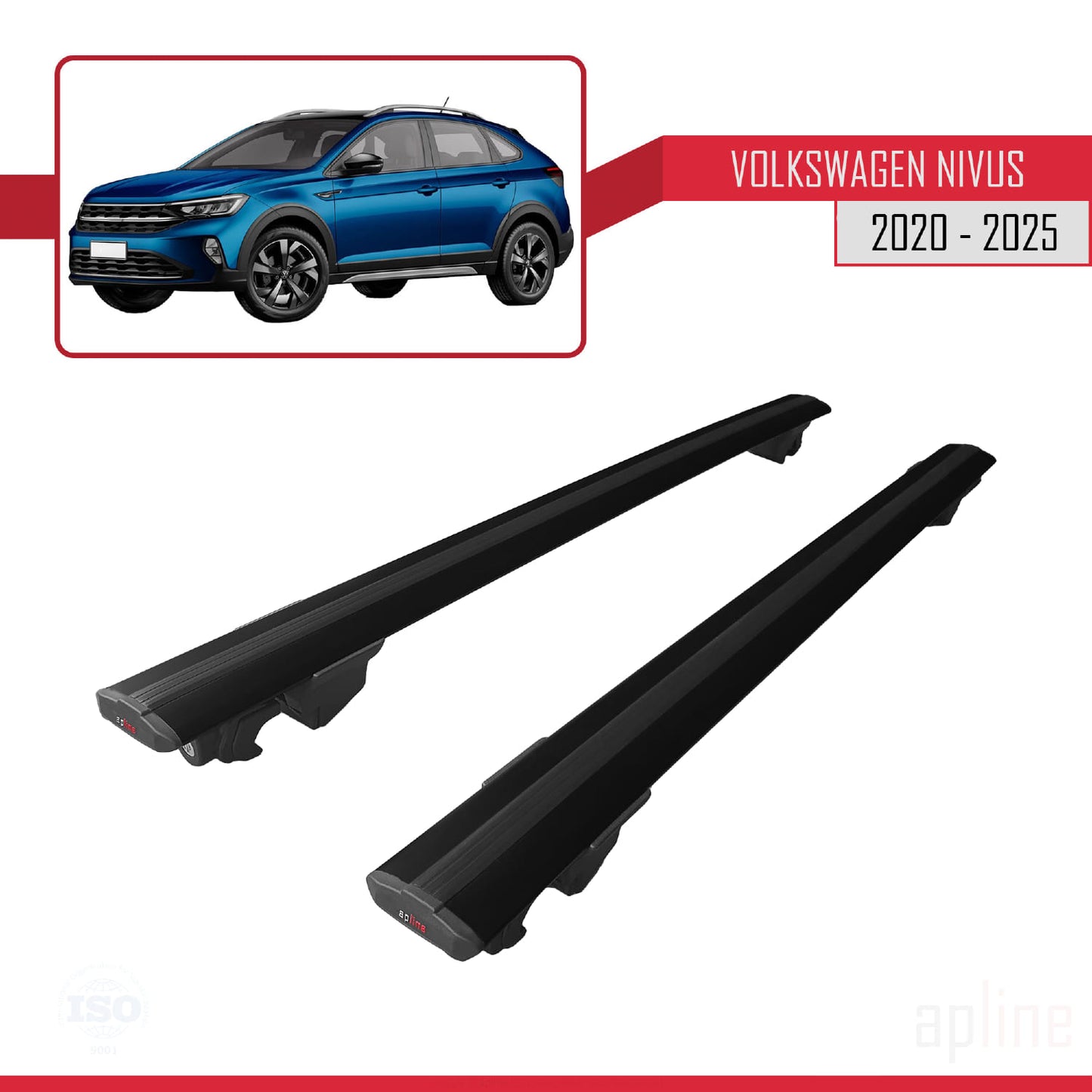 Compatible avec Volkswagen Nivus (CS1) 2021-2025 HOOK Model Barres de Toit Railing Porte-Bagages de Voiture Noir Aluminium 2 Barres
