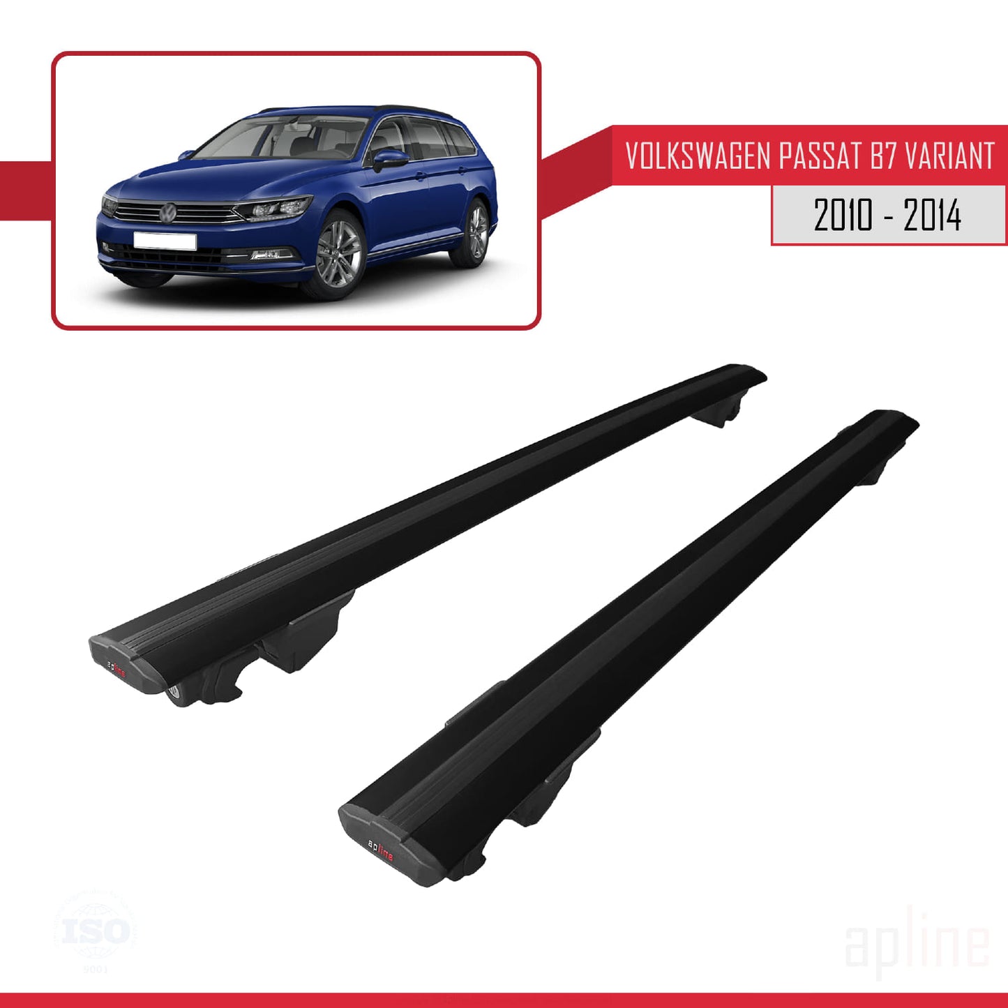 Compatible avec Volkswagen Passat B7 (3C) Variant 2010-2014 HOOK Model Barres de Toit Railing Porte-Bagages de Voiture Noir Aluminium 2 Barres