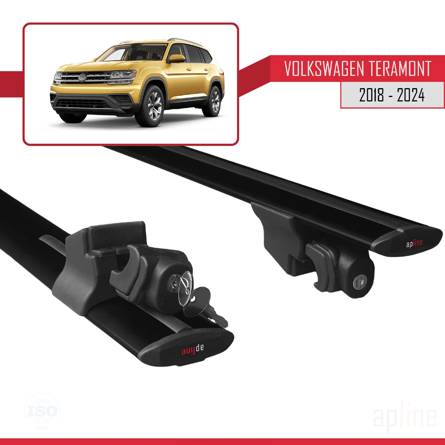 Compatible avec Volkswagen Teramont (CA1) 2018-2024 HOOK Model Barres de Toit Railing Porte-Bagages de Voiture Noir Aluminium 2 Barres