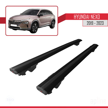 Compatible avec Hyundai Nexo 2019-2023 HOOK Model Barres de Toit Railing Porte-Bagages de Voiture Noir Aluminium 2 Barres