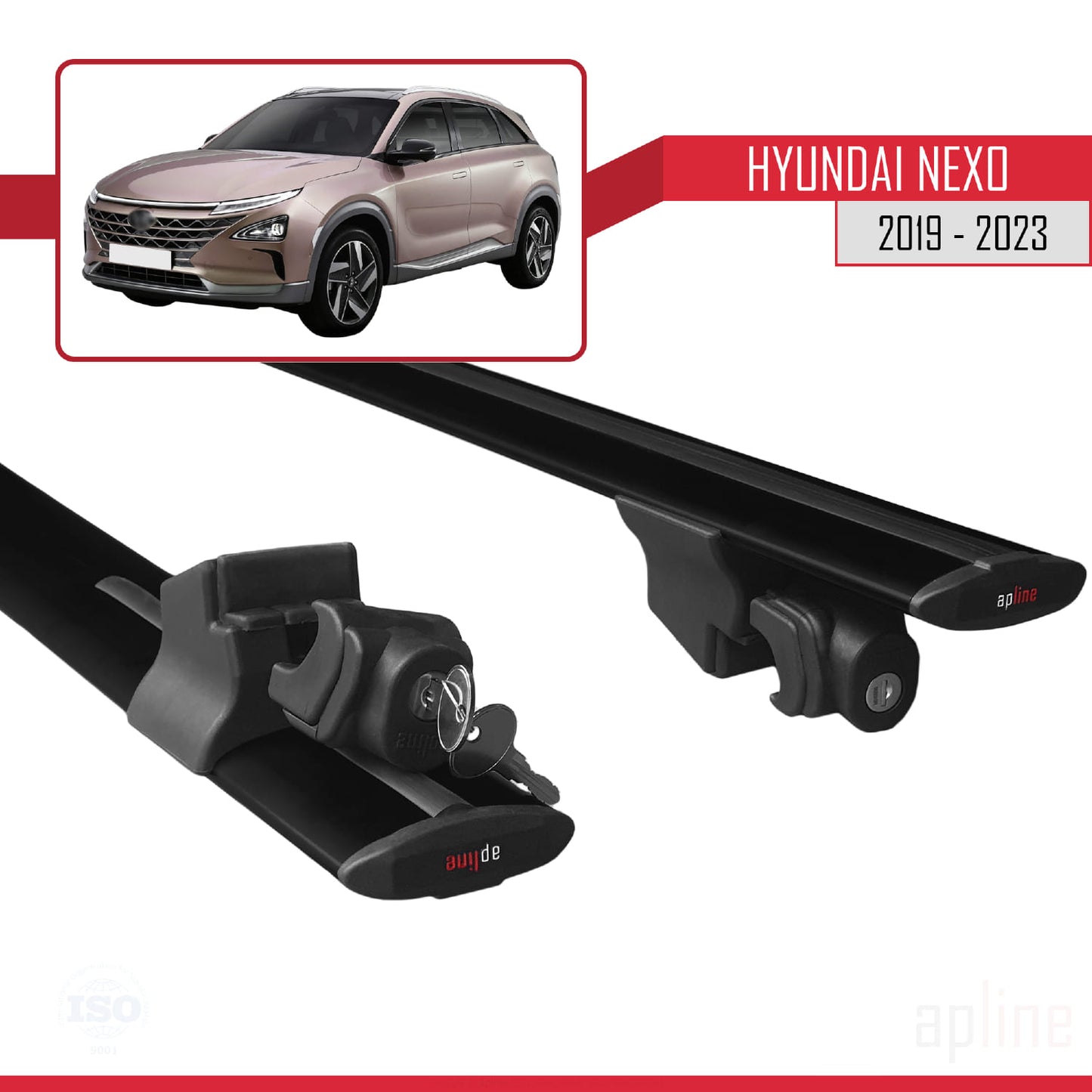Compatible avec Hyundai Nexo 2019-2023 HOOK Model Barres de Toit Railing Porte-Bagages de Voiture Noir Aluminium 2 Barres