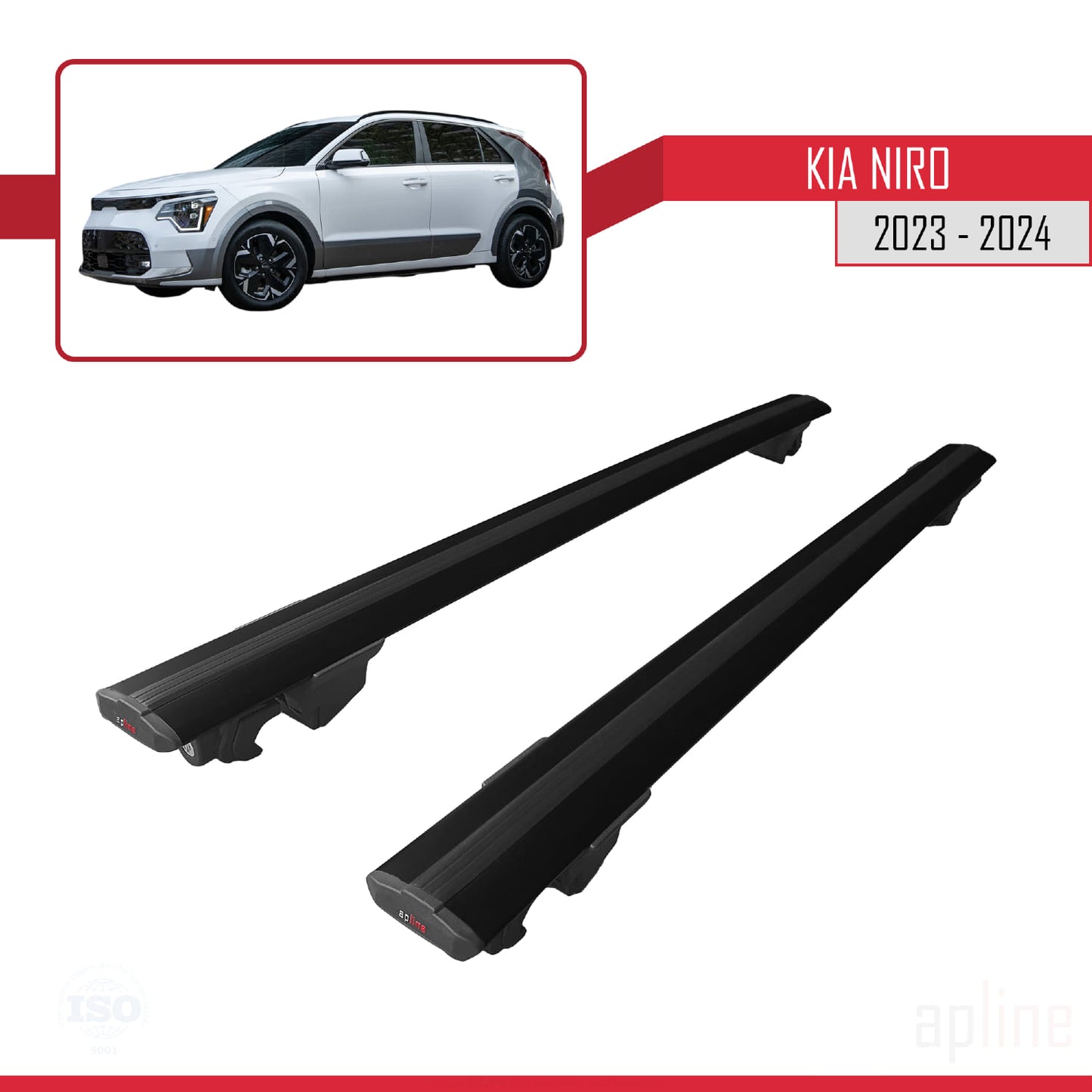 Compatible avec Kia Niro 2023-2024 HOOK Model Barres de Toit Railing Porte-Bagages de Voiture Noir Aluminium 2 Barres