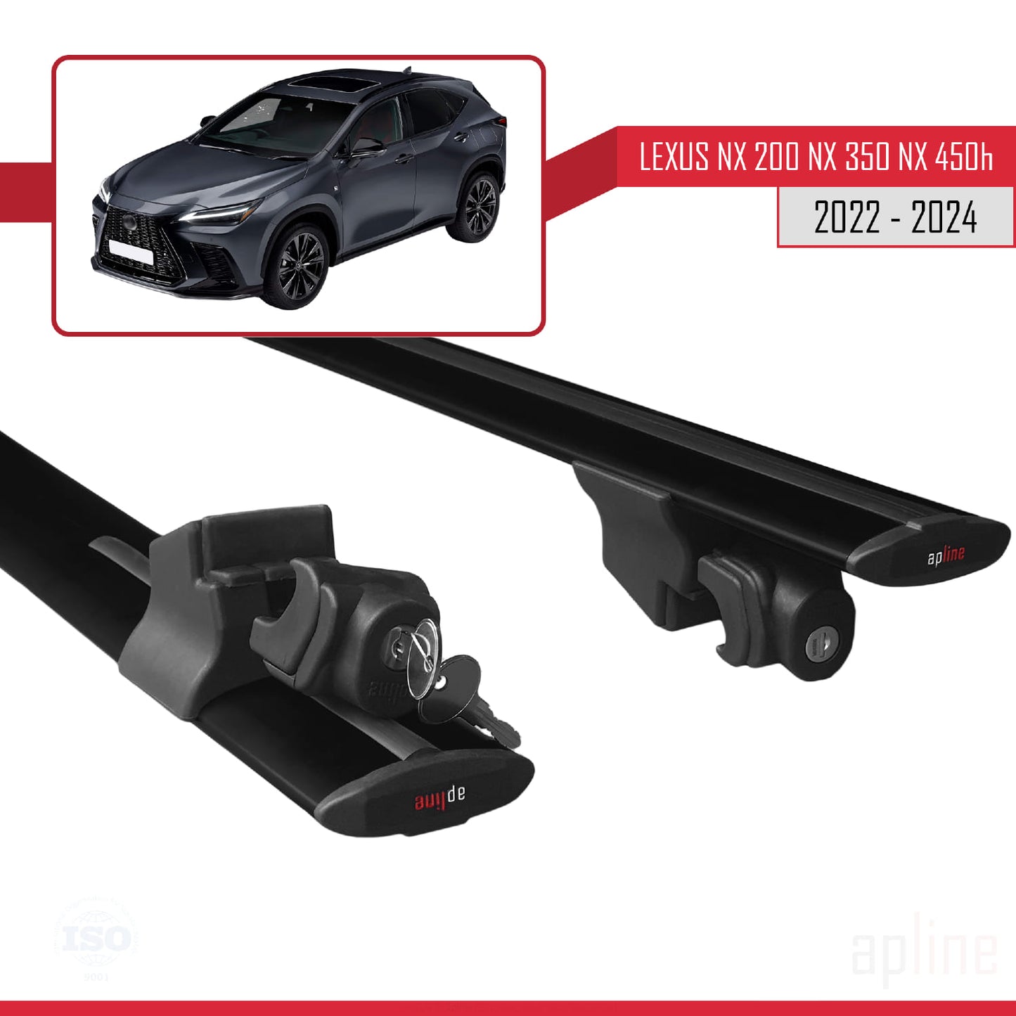 Compatible avec Lexus NX 200 NX 350 NX 450h 2022-2024 HOOK Model Barres de Toit Railing Porte-Bagages de Voiture Noir Aluminium 2 Barres