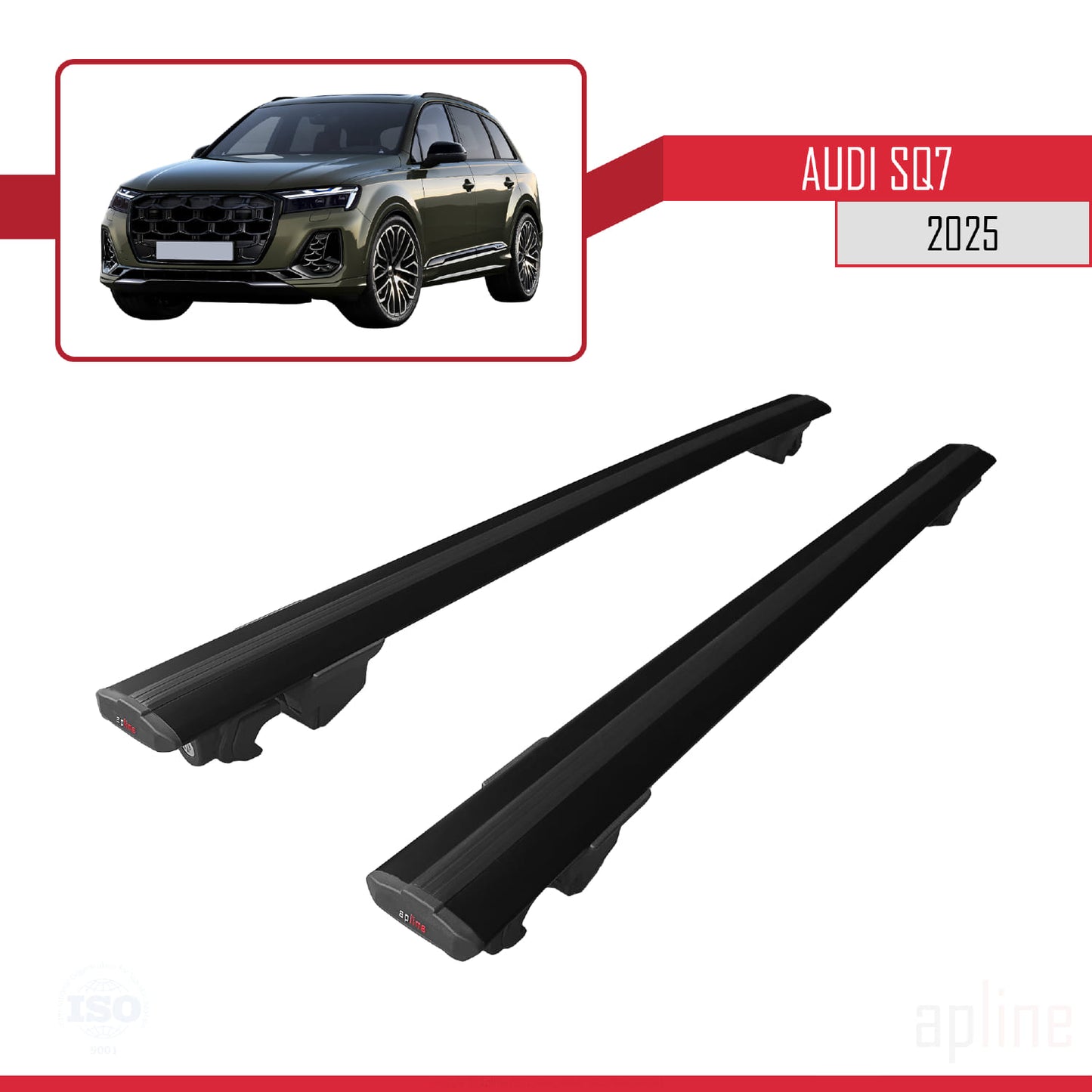 Compatible avec Audi SQ7 2024-2025 HOOK Model Barres de Toit Railing Porte-Bagages de Voiture Noir Aluminium 2 Barres