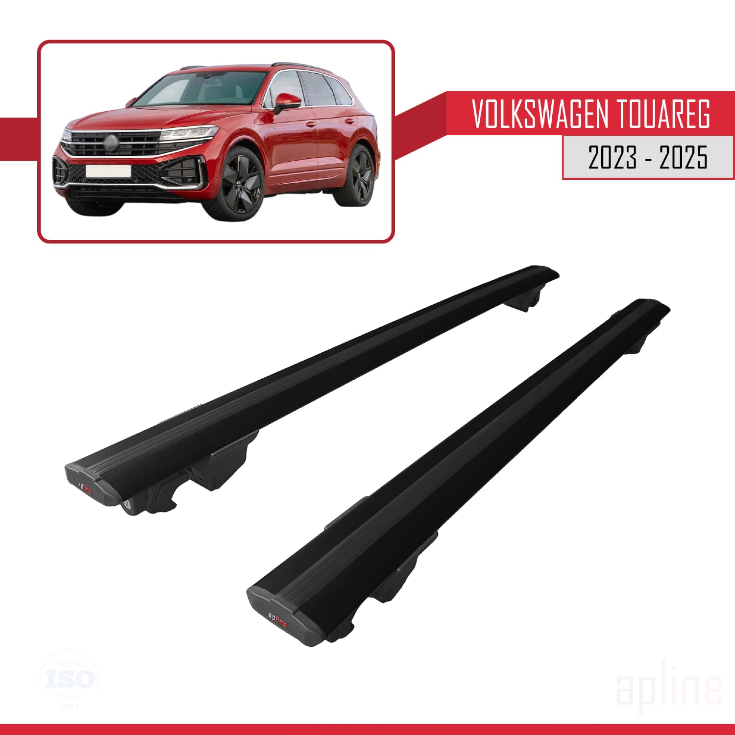 Compatible avec VW Touareg 2023-2024 HOOK Model Barres de Toit Railing Porte-Bagages de Voiture Noir Aluminium 2 Barres
