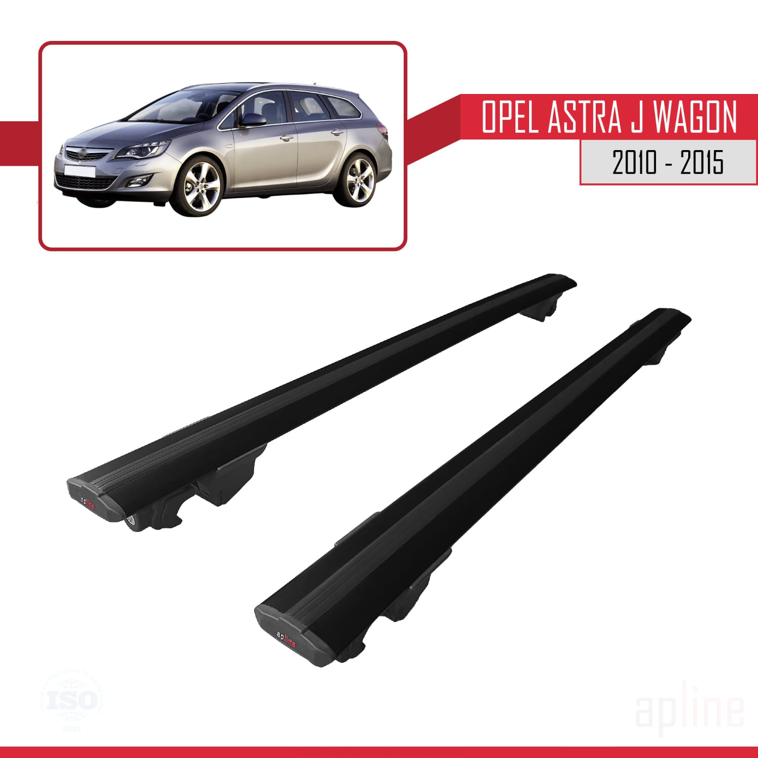 Compatible avec Opel Astra J Wagon 2010-2015 HOOK Model Barres de Toit Railing Porte-Bagages de Voiture Noir Aluminium 2 Barres