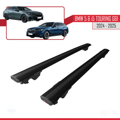 Compatible avec BMW 5 Series / i5 G61 Touring 2024-2025 HOOK Model Barres de Toit Railing Porte-Bagages de Voiture Noir Aluminium 2 Barres