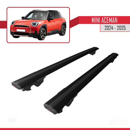 Compatible avec Mini Aceman SE 2024-2025 HOOK Model Barres de Toit Railing Porte-Bagages de Voiture Noir Aluminium 2 Barres