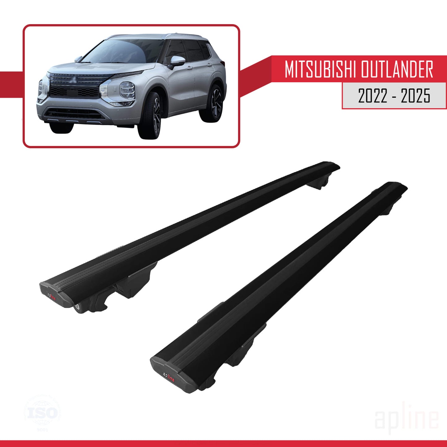 Compatible avec Mitsubishi Outlander 2022-2025 HOOK Model Barres de Toit Railing Porte-Bagages de Voiture Noir Aluminium 2 Barres
