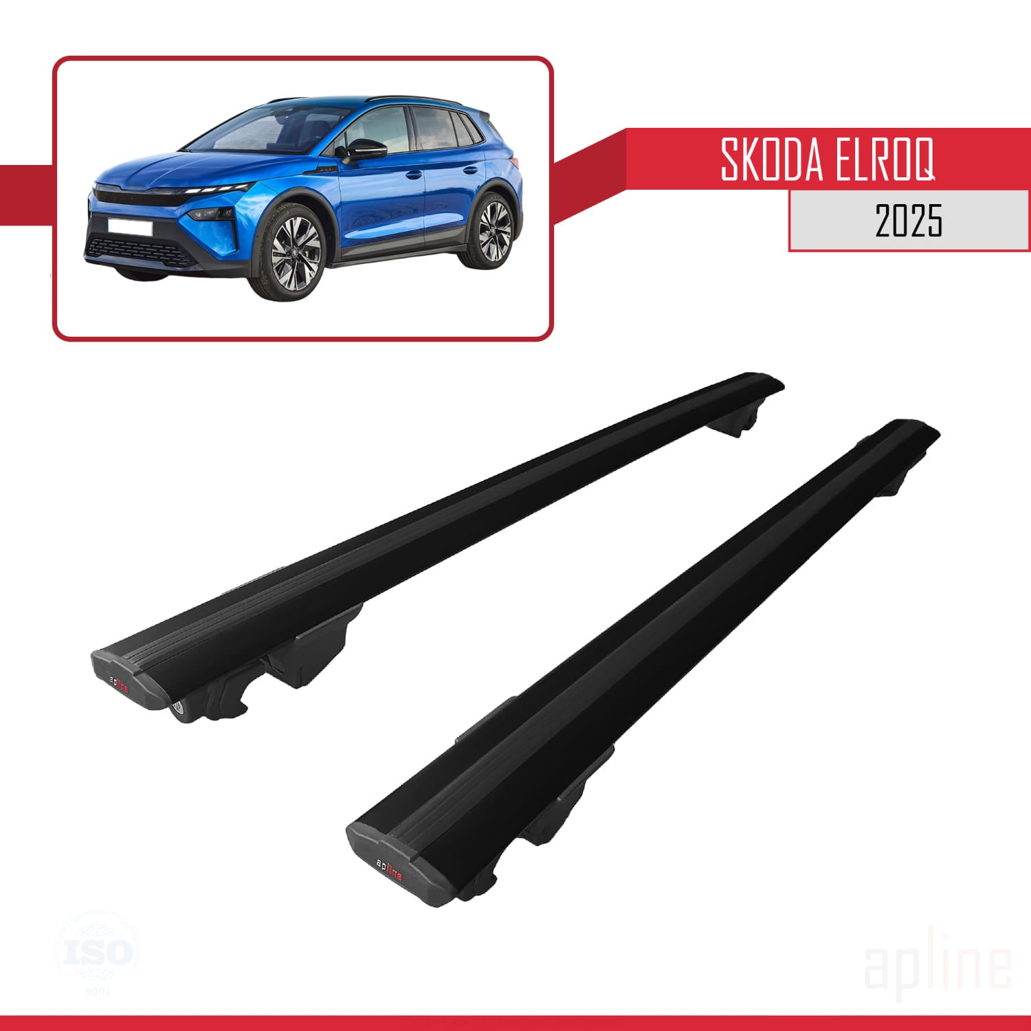 Compatible avec Skoda Elroq 2025 HOOK Model Barres de Toit Railing Porte-Bagages de Voiture Noir Aluminium 2 Barres