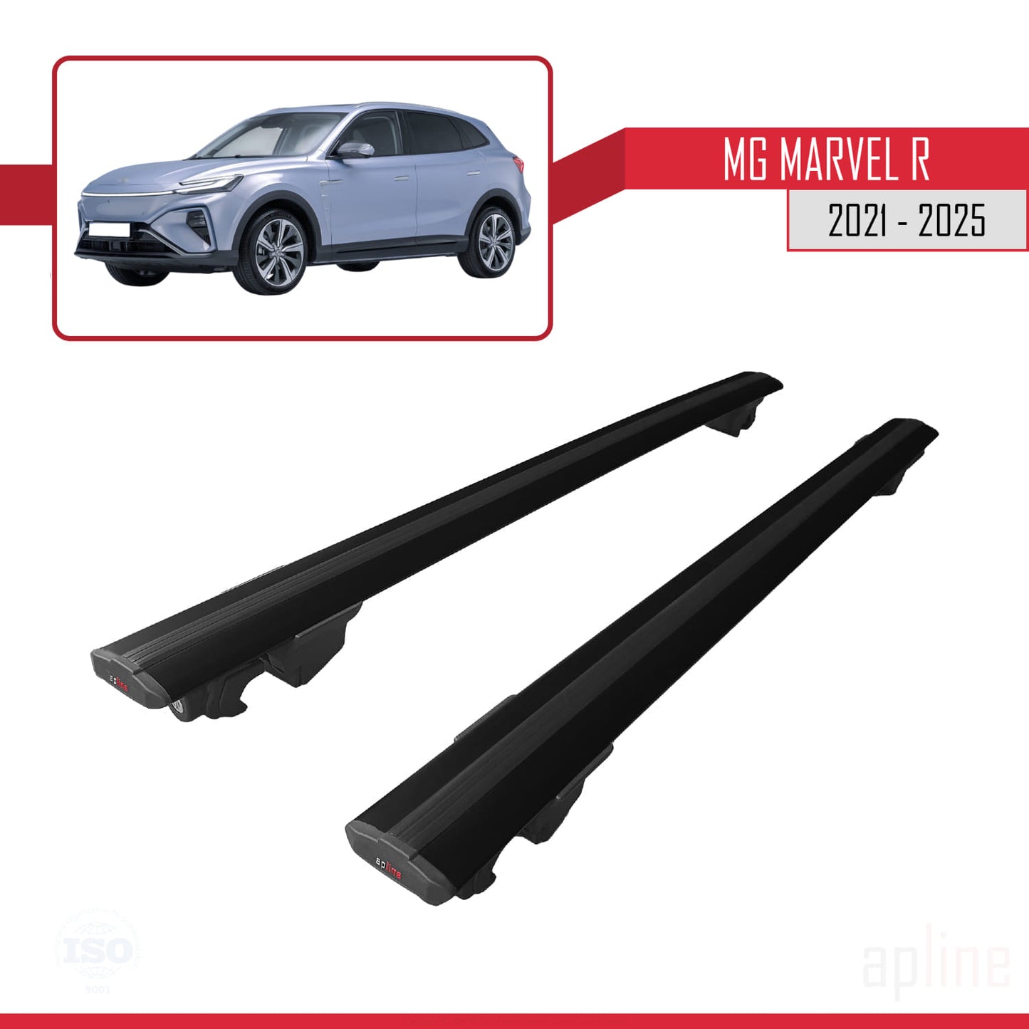 Compatible avec MG Marvel R 2021-2025 HOOK Model Barres de Toit Railing Porte-Bagages de Voiture Noir Aluminium 2 Barres