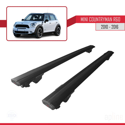 Compatible avec Mini Countryman (R60) 2010-2016 HOOK Model Barres de Toit Railing Porte-Bagages de Voiture Noir Aluminium 2 Barres