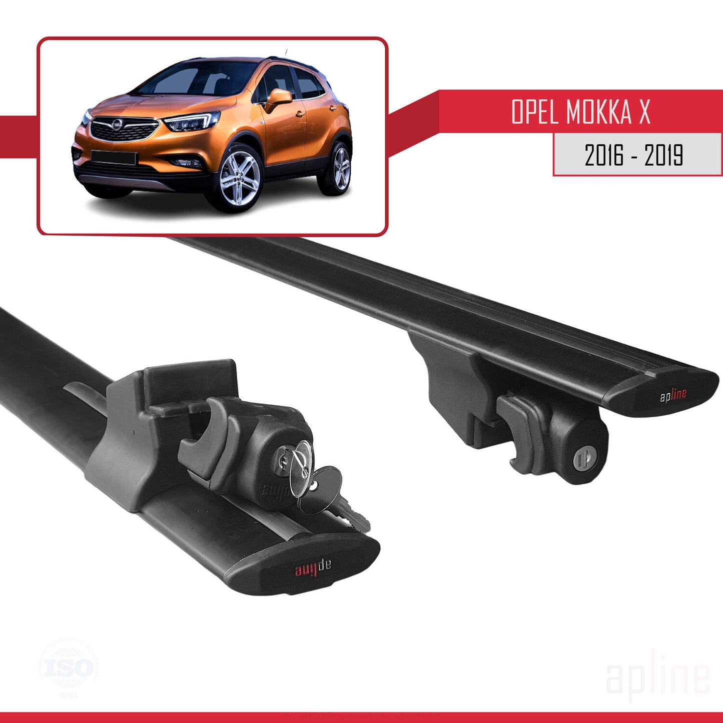 Compatible avec Opel Mokka X (J13) 2016-2019 HOOK Model Barres de Toit Railing Porte-Bagages de Voiture Noir Aluminium 2 Barres